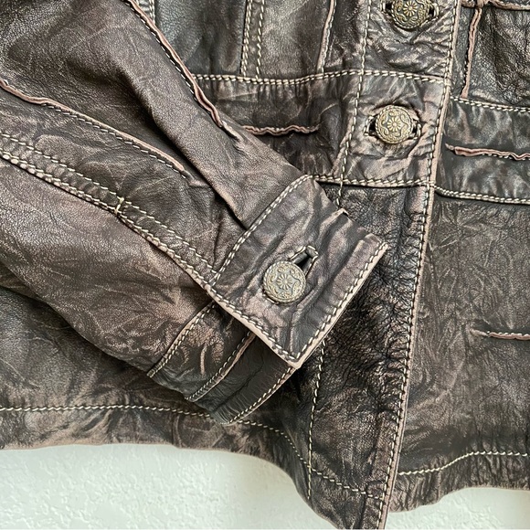 SCULLY Genuine Leather Brown Vintage Look Distressed Topstitch Leather Jacket - Picture 13 of 14